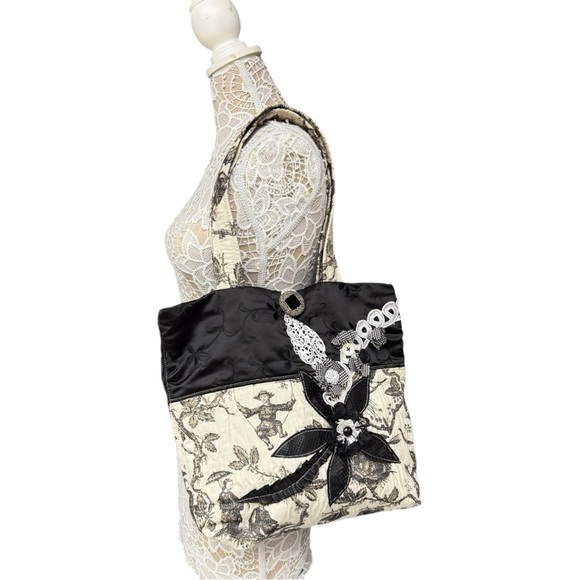 Sonja’s Handmade Toile Print Tote Bag, Black & White, Country Cottage Style Tote - Picture 1 of 12